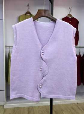 655针织马甲开衫女秋冬季新款韩版纯色v领短款小个子毛衣背心