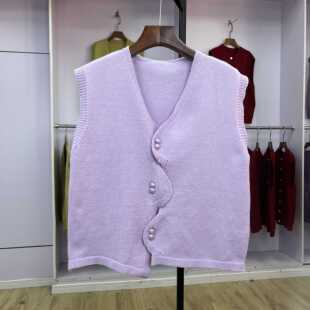 655针织马甲开衫女秋冬季新款韩版纯色v领短款小个子毛衣背心
