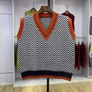 551V领波浪提花针织复古百搭马甲上衣坎肩秋冬季 小背心外搭 新款