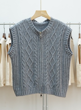 清仓【701-750】学院风针织马甲背心女款秋冬叠穿外搭坎肩V领毛衣