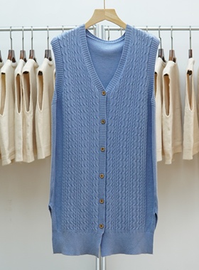 755 2025秋冬新款V领中长款针织马甲女纯色显瘦百搭坎肩背心裙