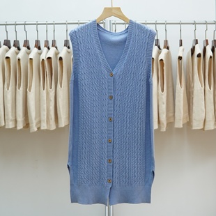 针织马甲女纯色显瘦百搭坎肩背心裙 V领中长款 755 2025秋冬新款