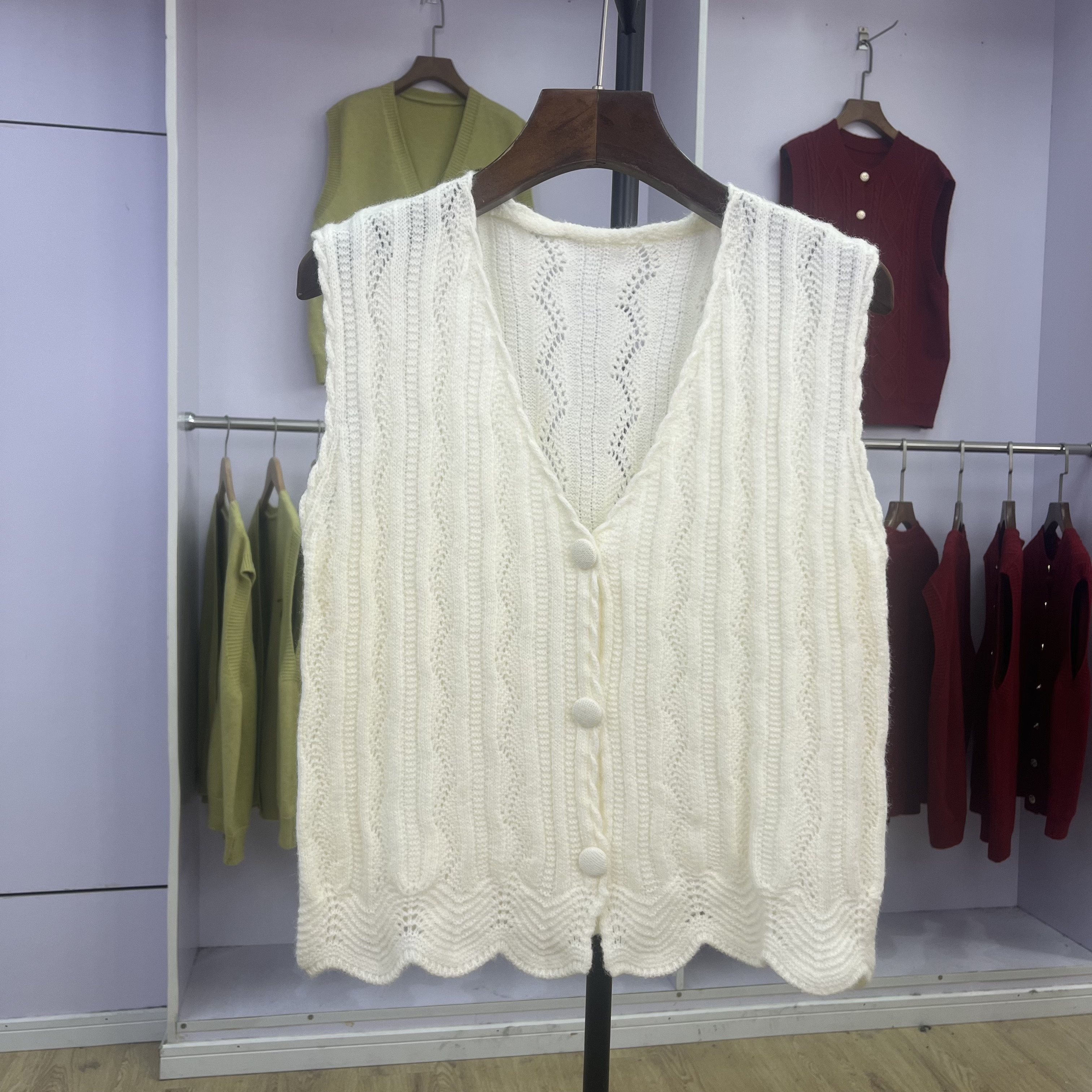 565针织马甲女2024秋季纯色开衫背心毛衣休闲坎肩修身外搭上衣