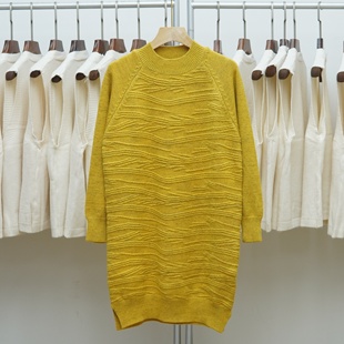 宽松舒适中长款 针织连衣裙女韩版 纯色毛衣裙 圆领加厚长袖 950新款