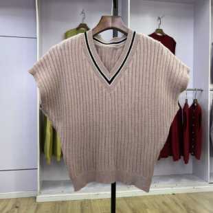 613宽松蝙蝠袖 套头叠穿毛衣 V领纯色针织马甲背心女2024秋冬新款