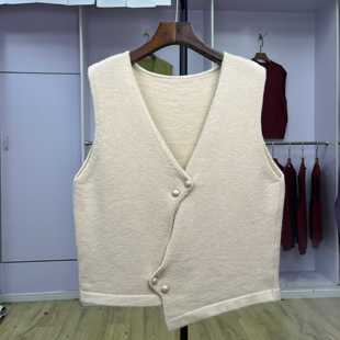 757 2024秋冬新款V领纯色针织马甲女宽松无袖坎肩毛衣背心外穿潮