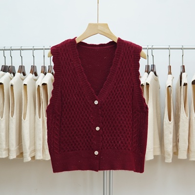 短款V领针织马甲背心女
