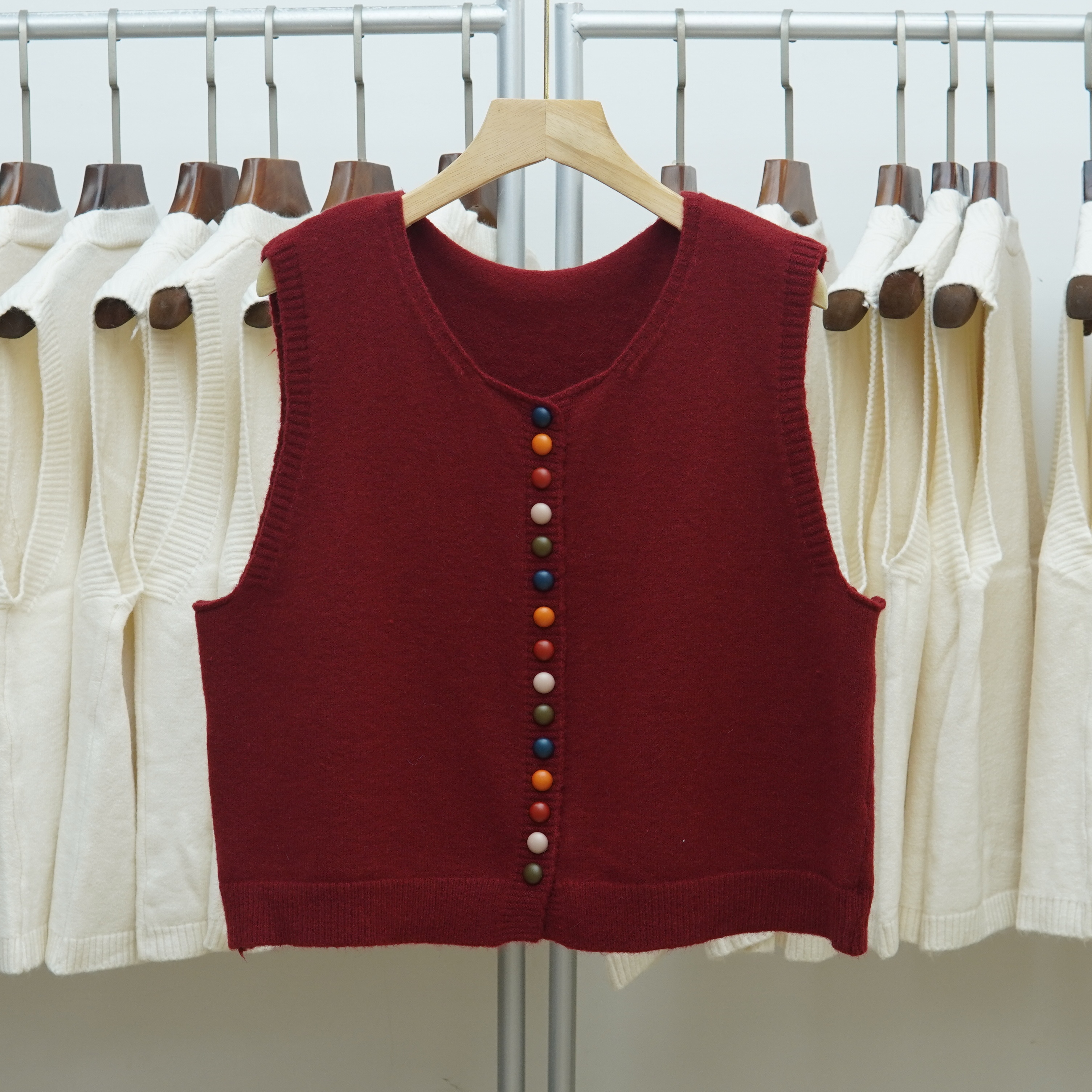 V领针织开衫马甲背心女