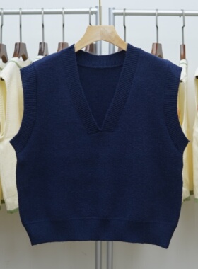 642 春秋韩版极简风V领套头针织马甲背心女纯色百搭坎肩毛衣外套