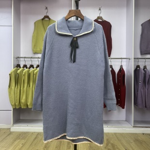中长款 复古加厚秋冬季 娃娃领时尚 2024新款 休闲上衣 毛衣针织衫 905