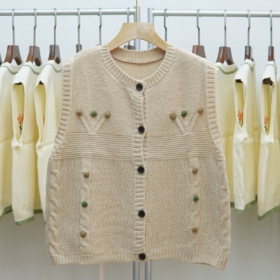 小清新圆领针织马甲背心女