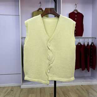 723针织马甲开衫女秋季新款韩版宽松v领短款小个子纯色毛衣背心