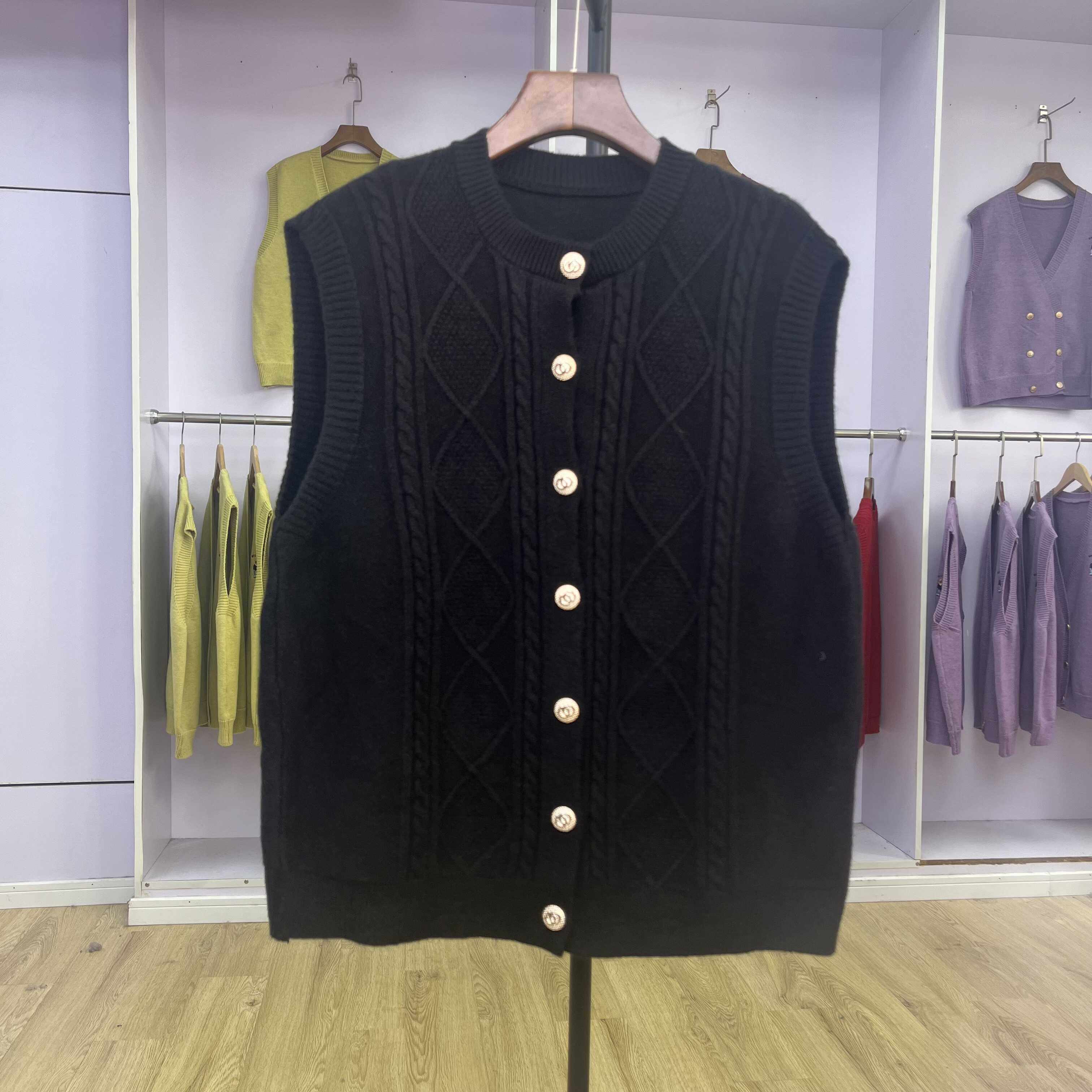 360针织背心马甲女2024秋季新款大码宽松圆领毛衣马夹坎肩上衣