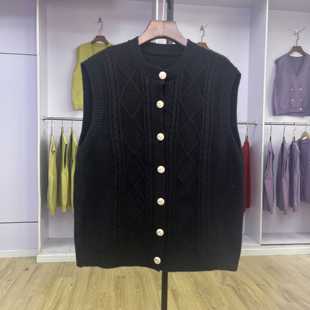 宽松圆领毛衣马夹坎肩上衣 大码 360针织背心马甲女2024秋季 新款
