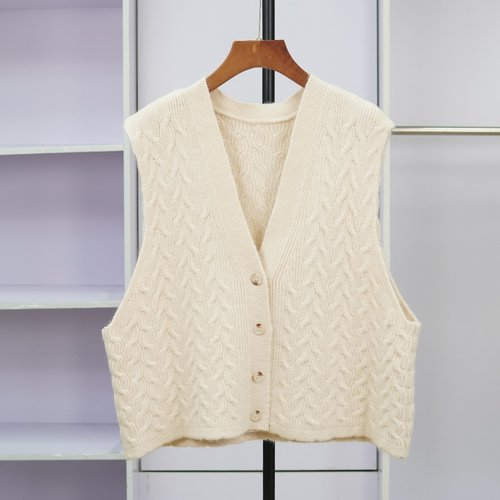 748  扭花无袖V领纯色复古外穿针织马甲加厚韩版叠搭新款外搭上衣