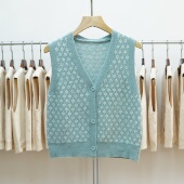 V领针织马甲女格子短款 686 2025秋冬新款 百搭坎肩背心毛衣外套