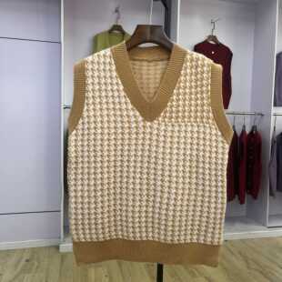 794 千鸟格复古背心毛衣休闲坎肩宽松外搭上衣 针织马甲女2024秋季