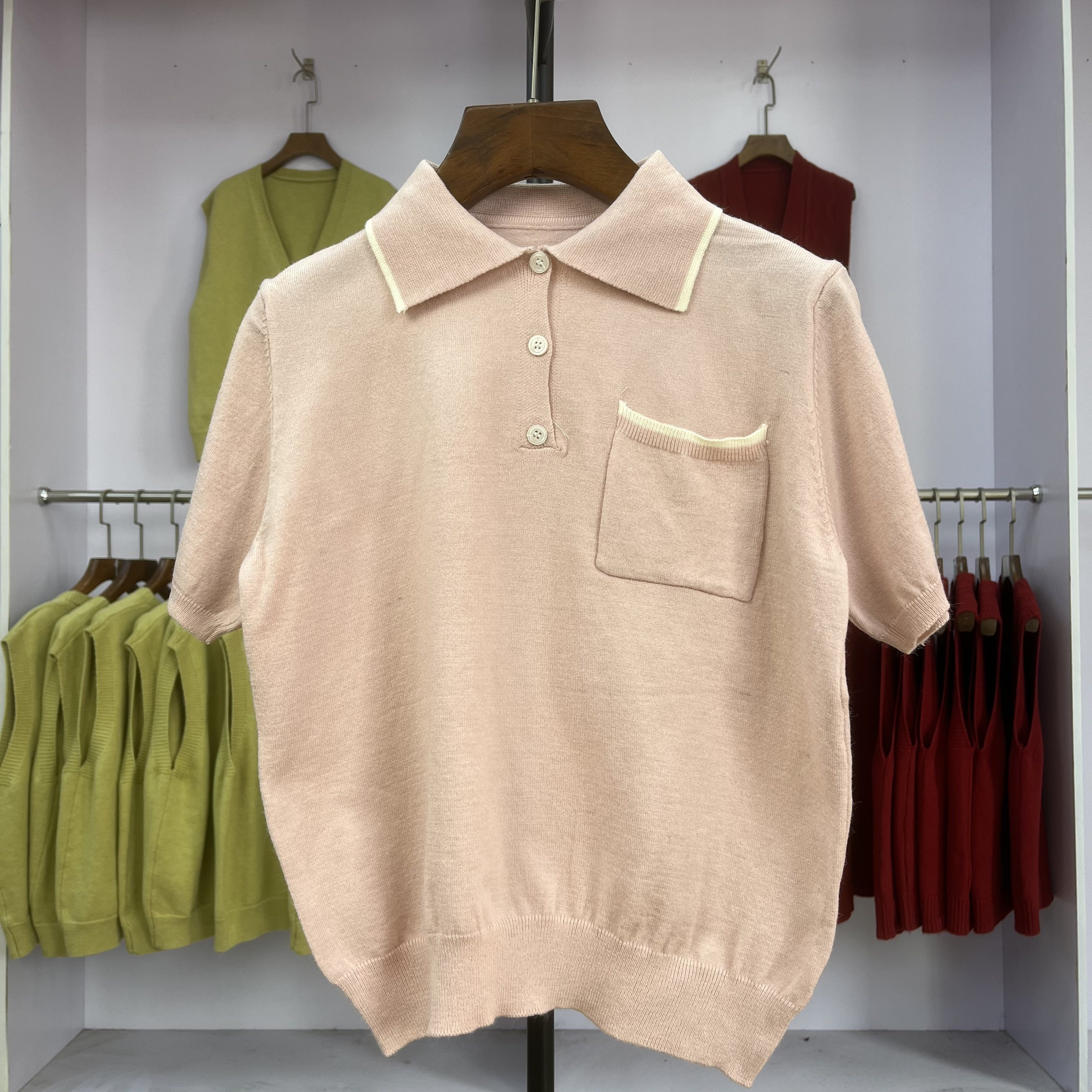 140 早春女士Polo衫短袖T恤针织上衣叠穿2025纯色高级显瘦毛衣潮