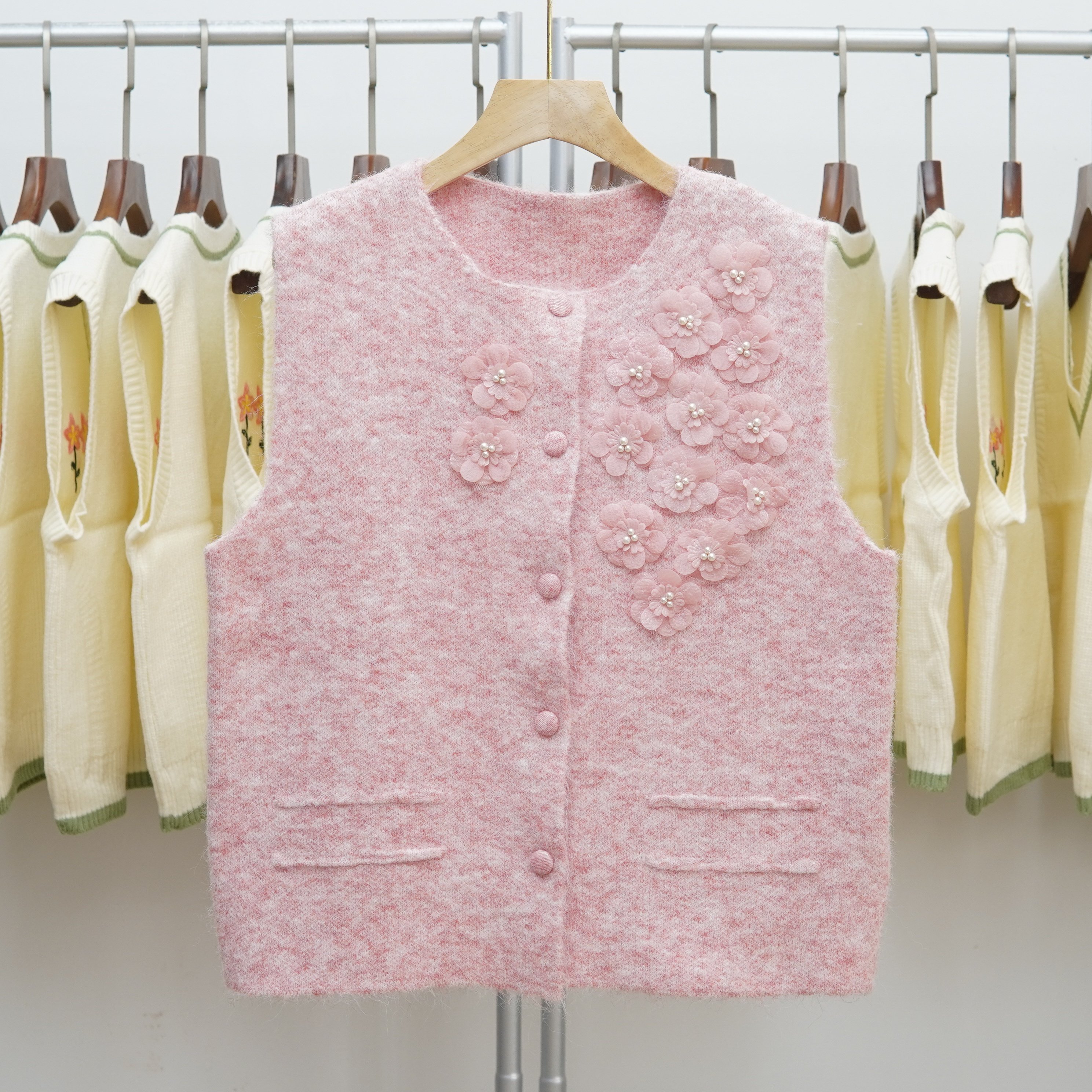 【351-400】清仓针织毛线马甲女加厚开衫纯色背心高级感百搭上衣