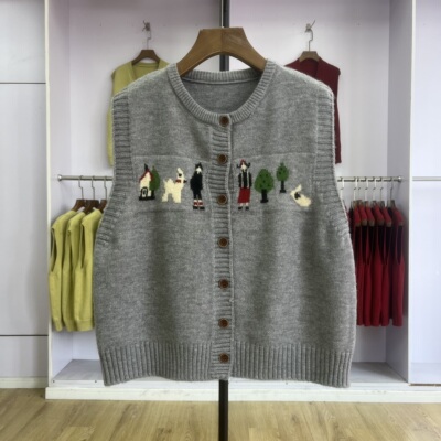 清仓【601-650】V领针织开衫马甲气质百搭减龄宽松无袖毛衣背心