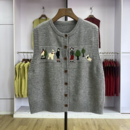 清仓【601-650】V领针织开衫马甲气质百搭减龄宽松无袖毛衣背心