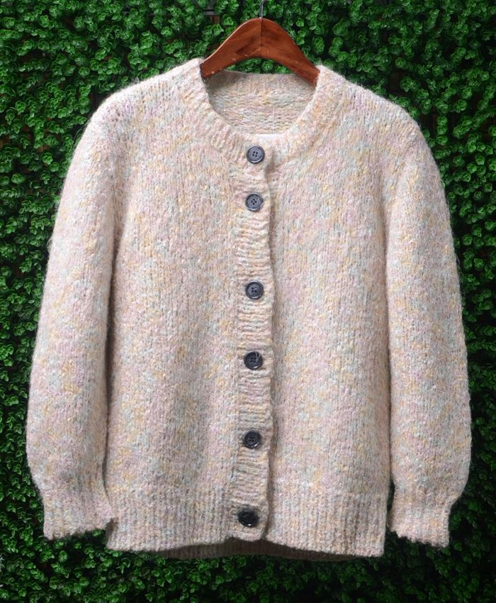 高端冬款上新安哥拉山羊毛马海毛单排扣彩线针织衫长袖毛衣女装