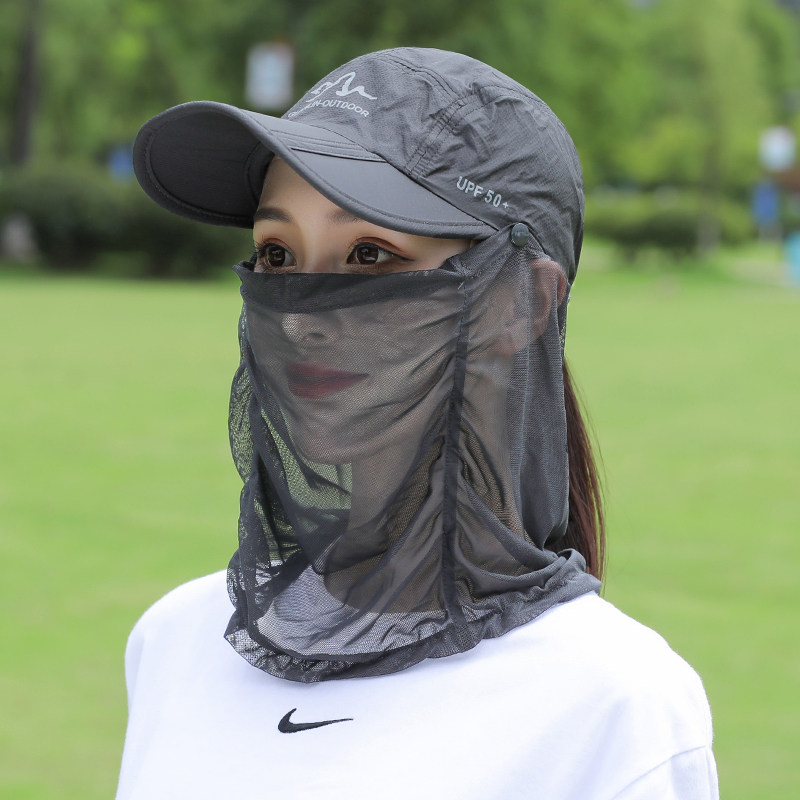 帽子遮阳帽女防晒夏季遮脸防紫外线骑车面罩深灰速干帽女夏太阳帽