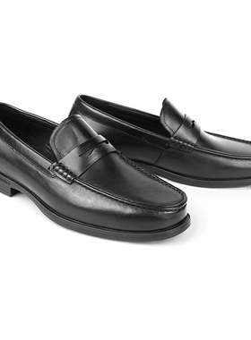 PLANET SUNNY英伦风商务休闲皮鞋男士真皮单鞋黑色时尚透气软底鞋