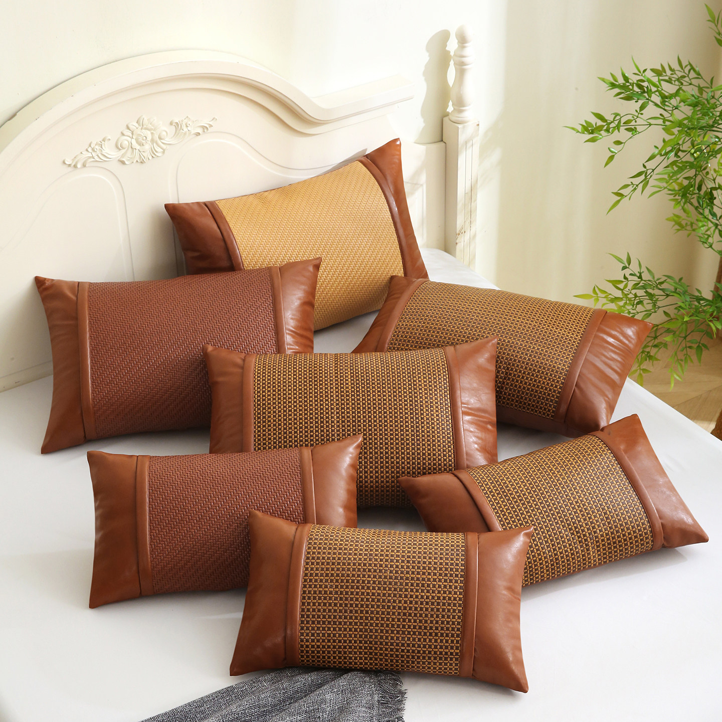 夏季凉藤抱枕沙发客厅办公室靠枕40x60长方形30x50腰靠垫枕套枕头