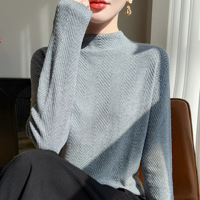 半高领提花针织打底衫女2025新款春秋洋气大码女装上衣秋冬毛衣