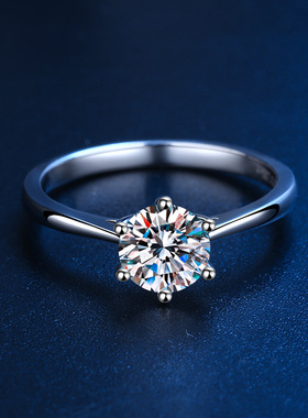 s925纯银经典六爪莫桑钻戒指周家同款一克拉莫桑石钻戒可调节批发