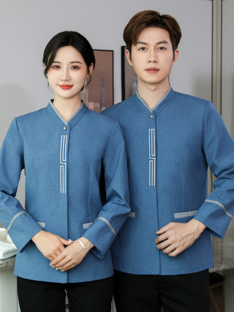 酒店保洁制服服女灰色显瘦长袖灰色商场客房家政物业清洁阿姨蓝色