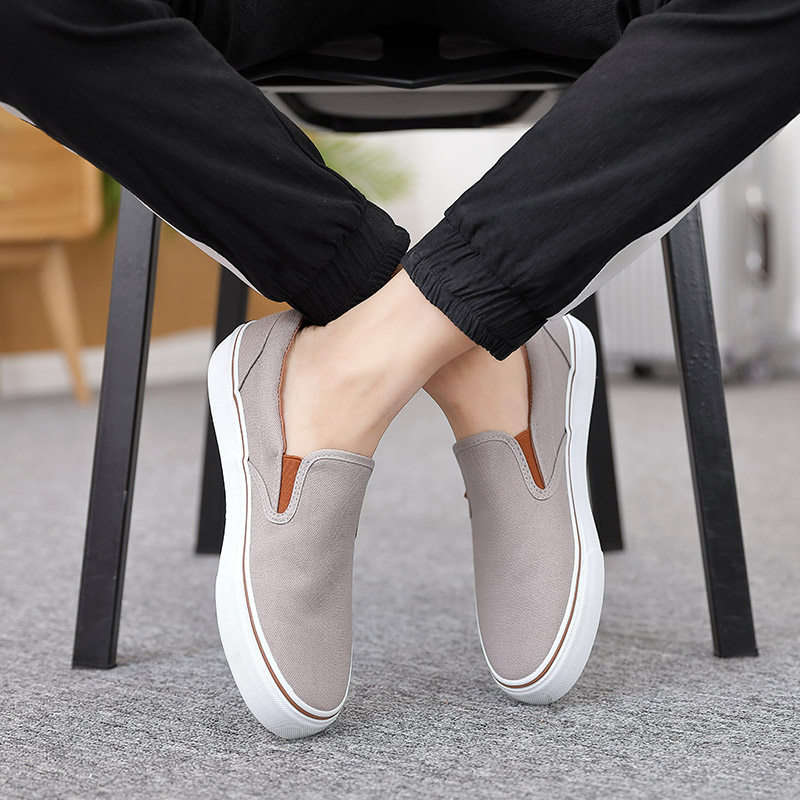 人本春秋韩版一脚蹬套脚懒人鞋帆布鞋浅口男鞋低帮休闲鞋子男板鞋