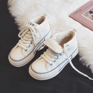 人本加绒帆布鞋女鞋2025新款厚底百搭皮面二棉鞋女冬季保暖棉靴女