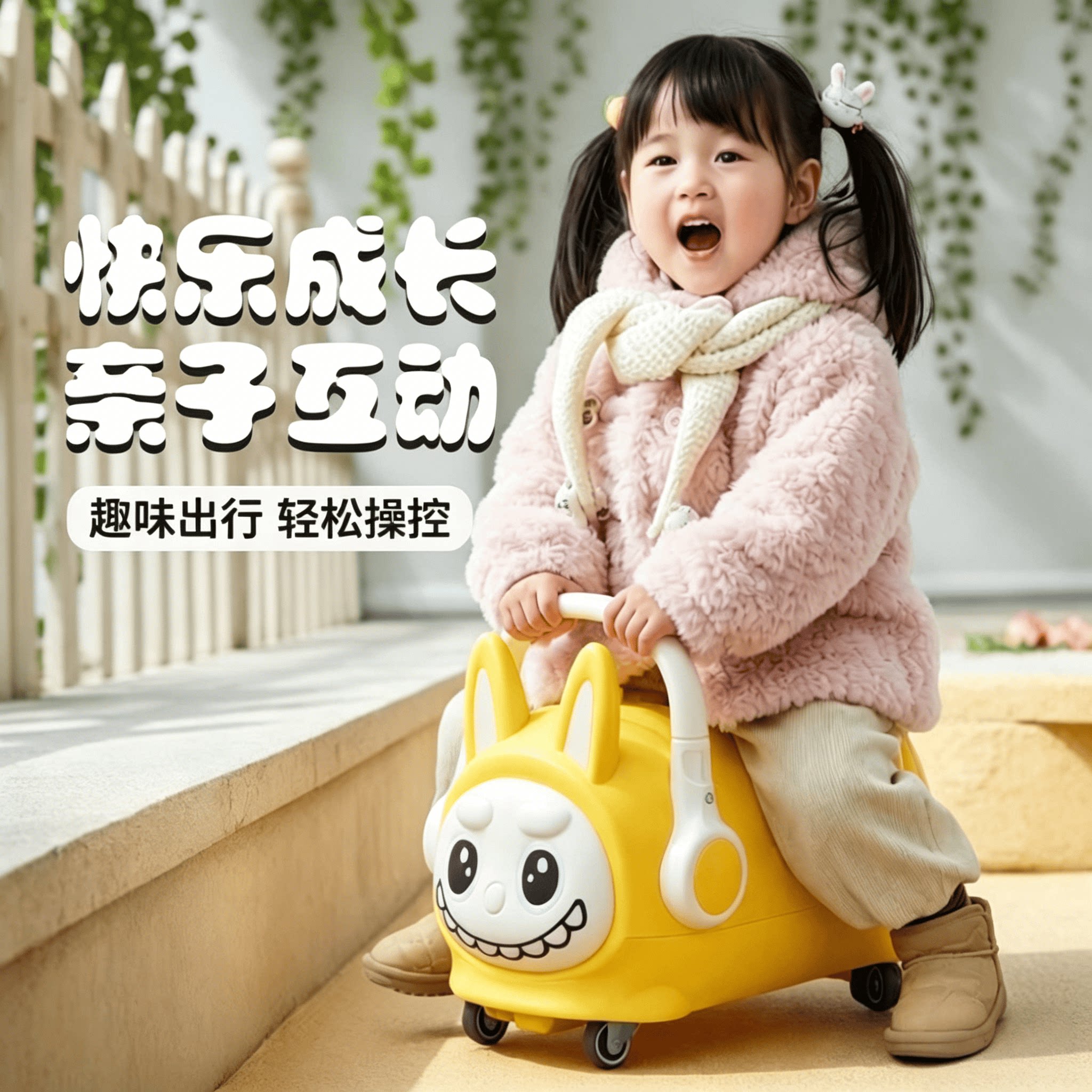 花生兔子扭扭车儿童滑行车 1-4 岁防侧翻静音轮灯光音乐宝宝礼物