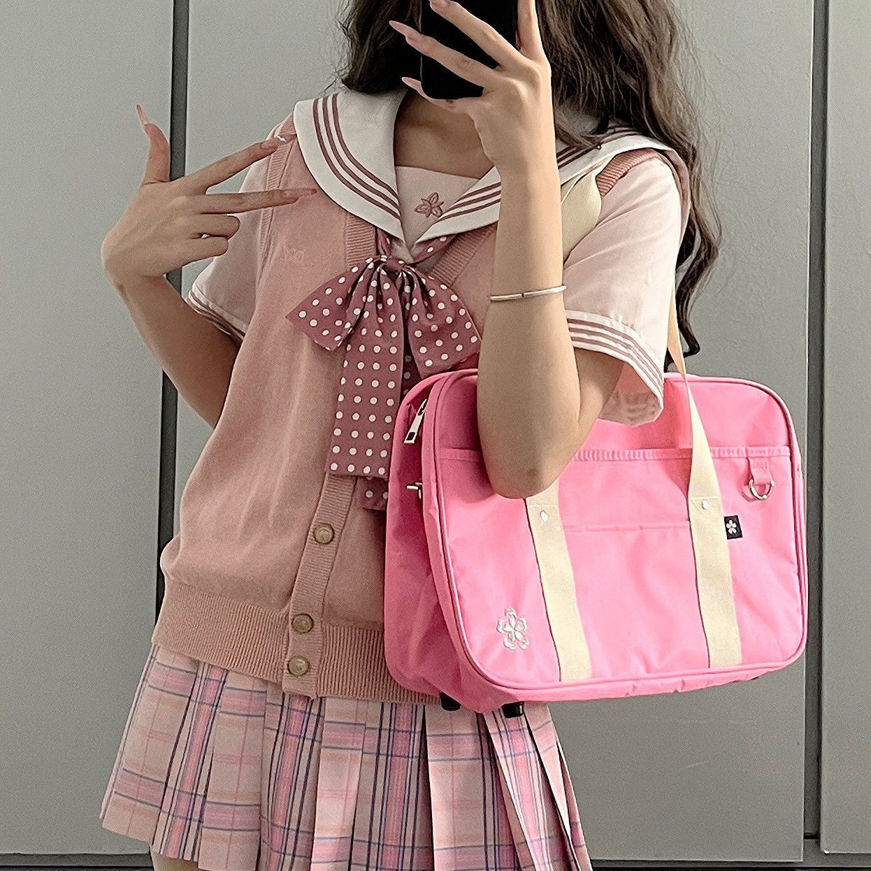 粉色日系基础款刺绣日常JK制服包单肩手提包校供学生书包电脑包