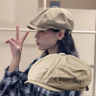 欧美风八角帽大头围男帽反戴画家帽复古简约休闲报童帽纯色女帽子