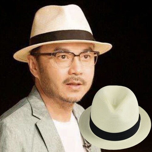 汪涵同款乳白色大头围短帽檐草帽