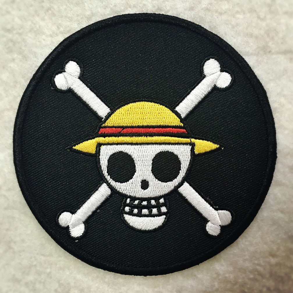 海贼王草帽路飞团微章刺绣魔术贴圆形臂章贴标可定制改图文