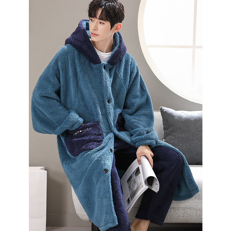 珊瑚绒睡衣睡袍男秋冬季加厚浴袍长款2021新款法兰绒家居服套装