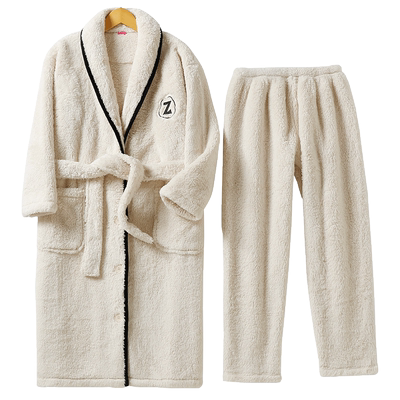 睡袍女秋冬季珊瑚绒加绒加厚睡衣保暖加长款浴袍家居服套装春秋天