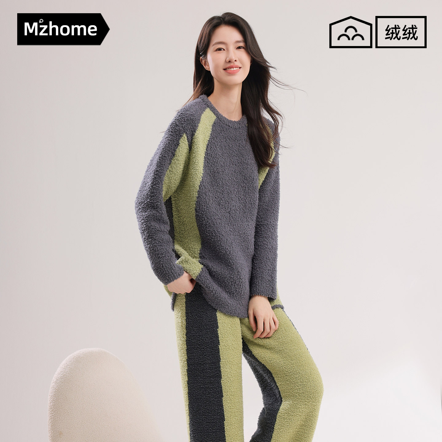 半边绒睡衣女秋冬款冬季加绒加厚珊瑚绒毛绒家居服套装休闲可外穿