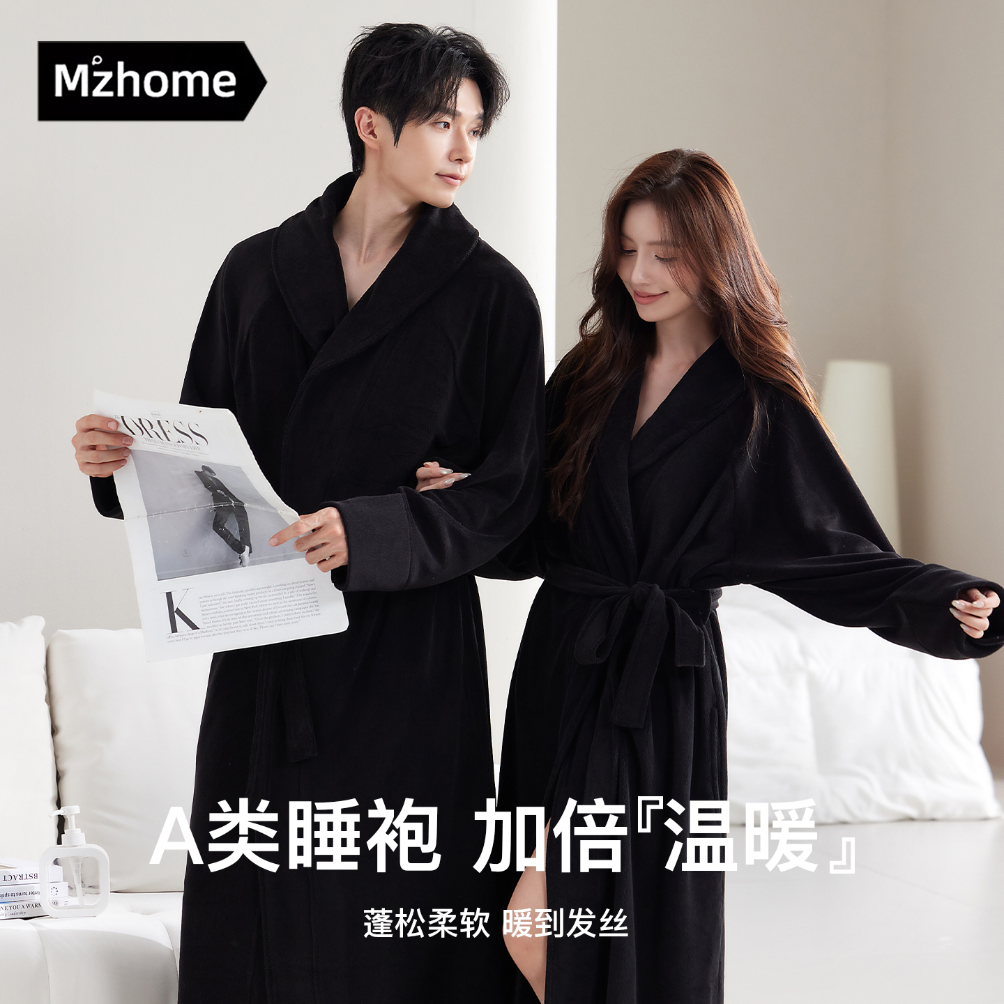 情侣睡袍女秋冬加绒加厚摇粒绒睡衣冬季男士宽松大码浴袍加长款