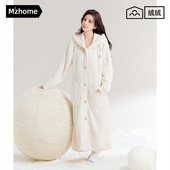 法兰绒家居服浴袍长款 连帽睡袍女生秋冬季 加厚保暖2025年新款