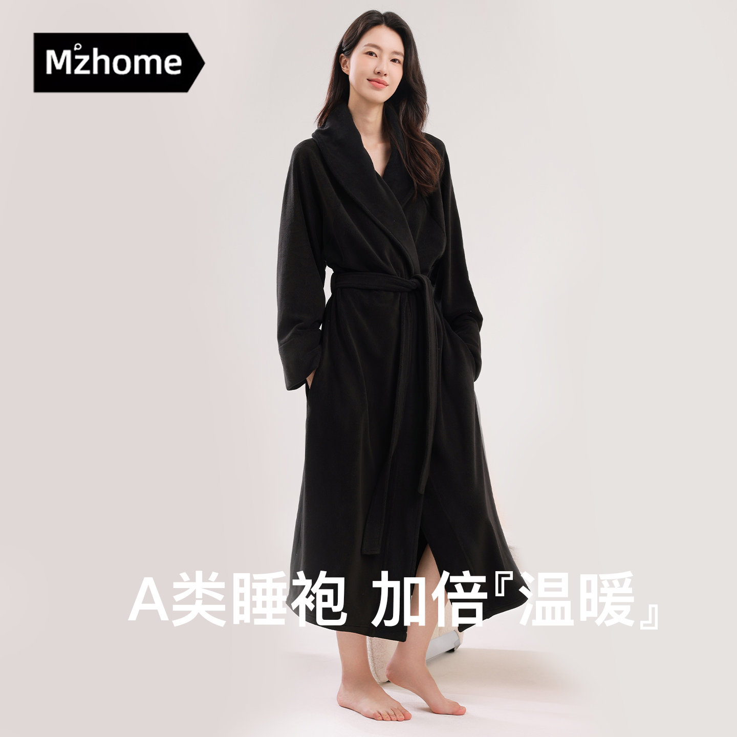 睡袍女奥粒绒长款睡衣秋冬季新款加厚法兰绒家居服浴袍可穿式速干