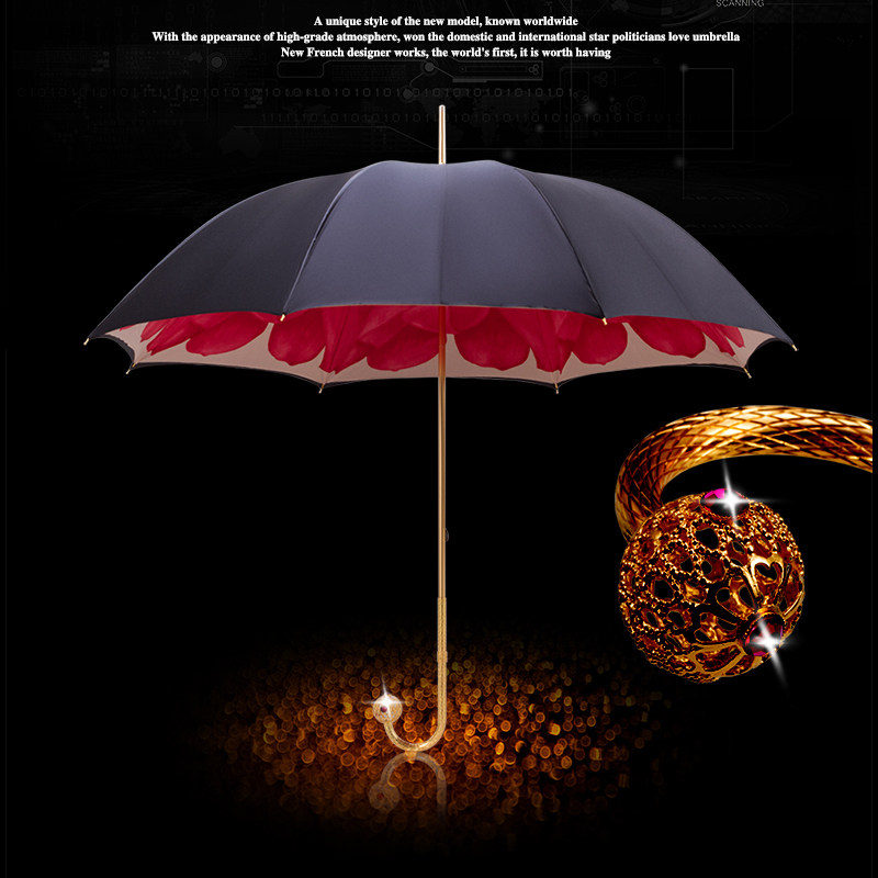 镀金镂空球头商务伞 镶钻弯柄长金伞 创意双层奢华礼品伞晴雨两用