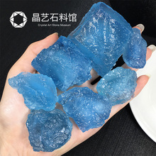 天然冰种海蓝宝原石吊坠男女款 海蓝宝随形原矿石吊坠标本毛衣链