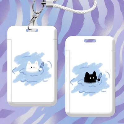 捕鱼猫咪简约情侣卡套2025新款ins女生小众小学初中滑盖公交卡门禁地铁卡保护套学生饭卡校园卡
