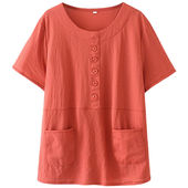 中老年女装 T恤女妈妈中年宽松遮肚藏肉上衣 短袖 加大码 胖妈妈夏装