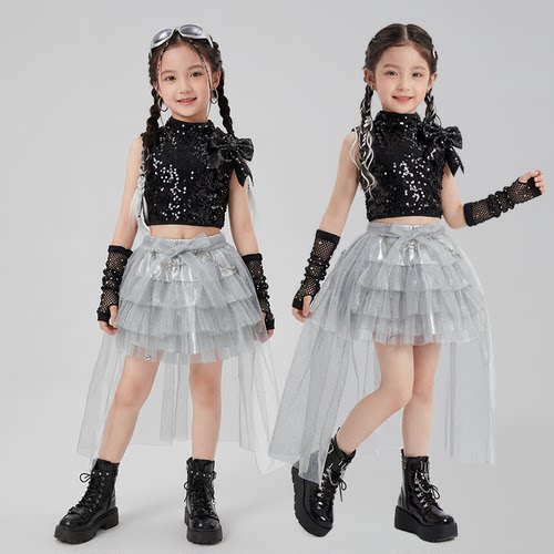 六一儿童爵士舞演出服女童舞蹈服装少儿网纱可爱潮酷走秀潮服套装